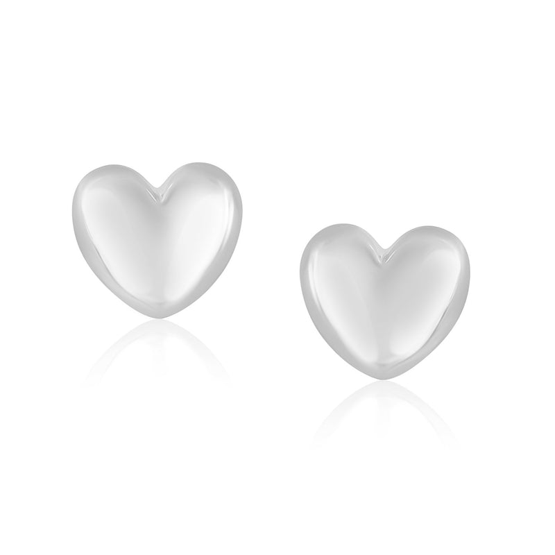 14K White Gold Puffed Heart Shape Shiny Earrings