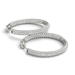 14K White Gold Two Row Pave Set Diamond Hoop Earrings (7 ct. tw.)