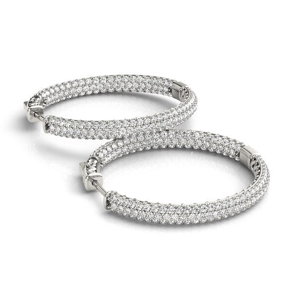 14K White Gold Two Row Pave Set Diamond Hoop Earrings (7 ct. tw.)