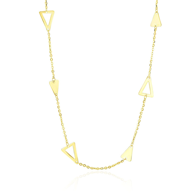 14K Yellow Gold Chain Necklace with Solid and Open Triangle Stations