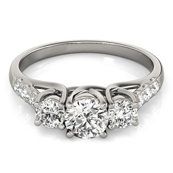 14K White Gold Trellis Set 3 Stone Round Diamond Engagement Ring (1 1/8 ct. tw.)