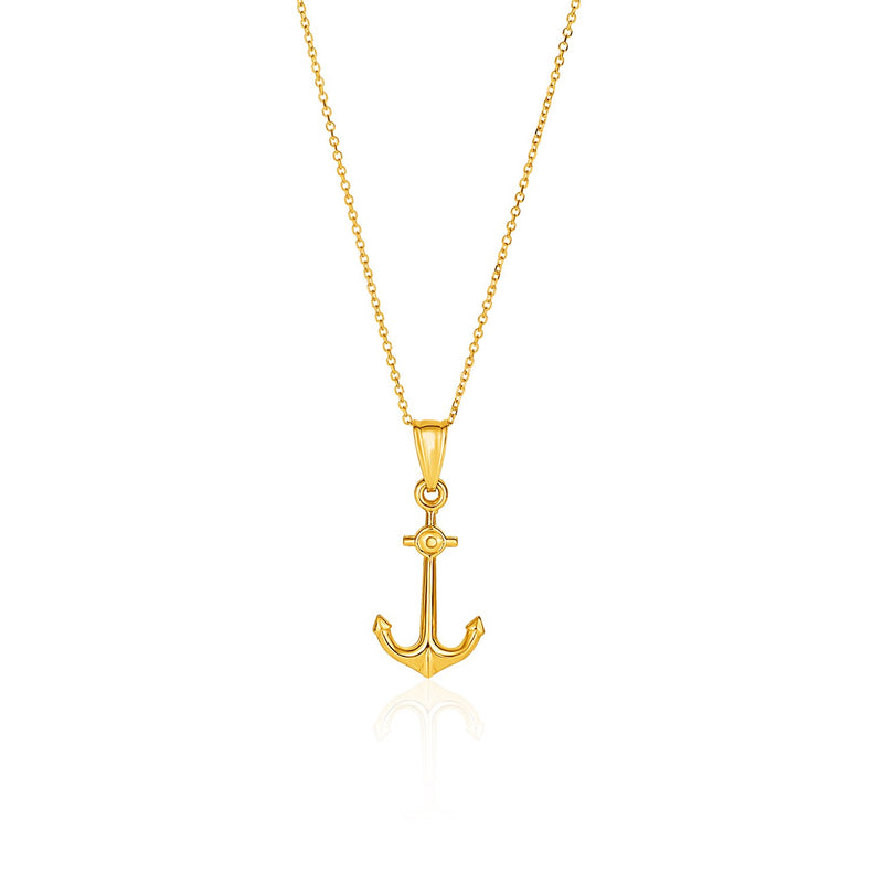 14K Yellow Gold Cable Chain with Anchor Pendant