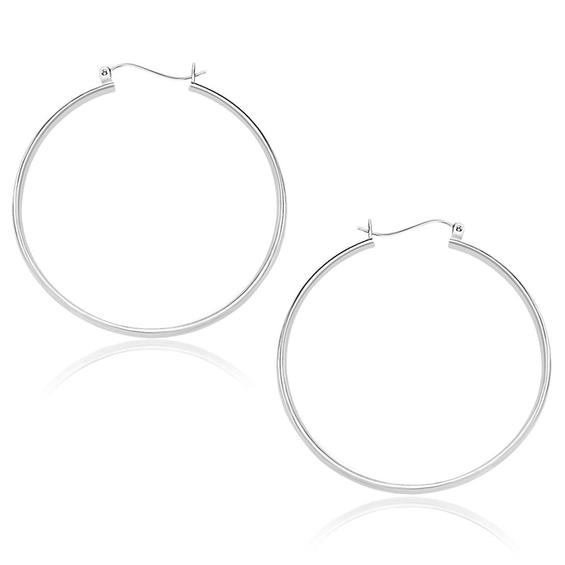 10K White Gold Polished Hoop Earrings (40mm)