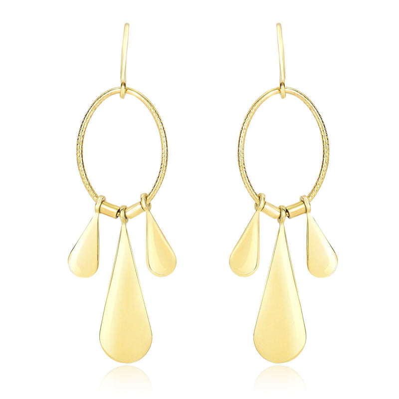 14K Yellow Gold Graduated Teardrop and Open Oval Drop Style Earrings