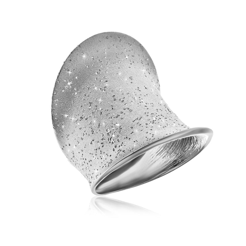 Sterling Silver Stardust Graduated Concave Design Ring