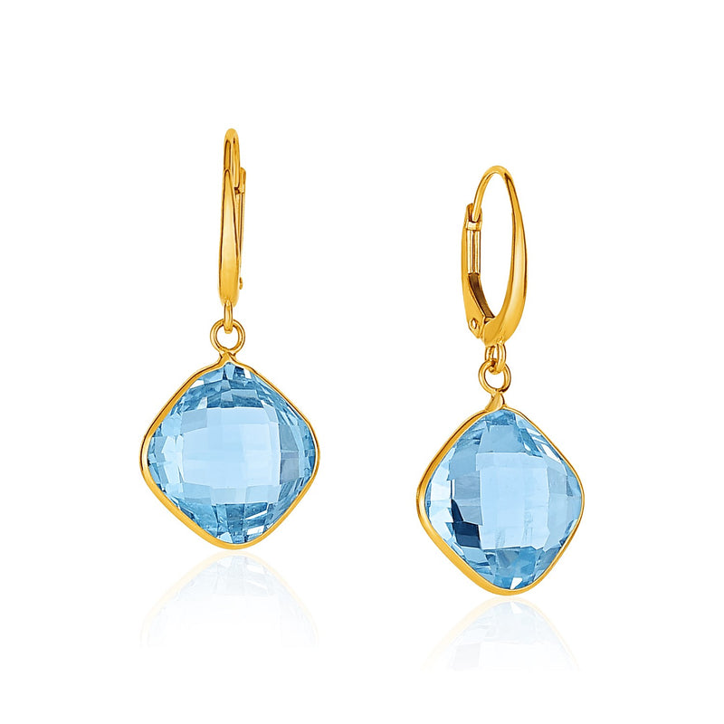 Drop Earrings with Blue Topaz Cushion Briolettes in 14K Yellow Gold