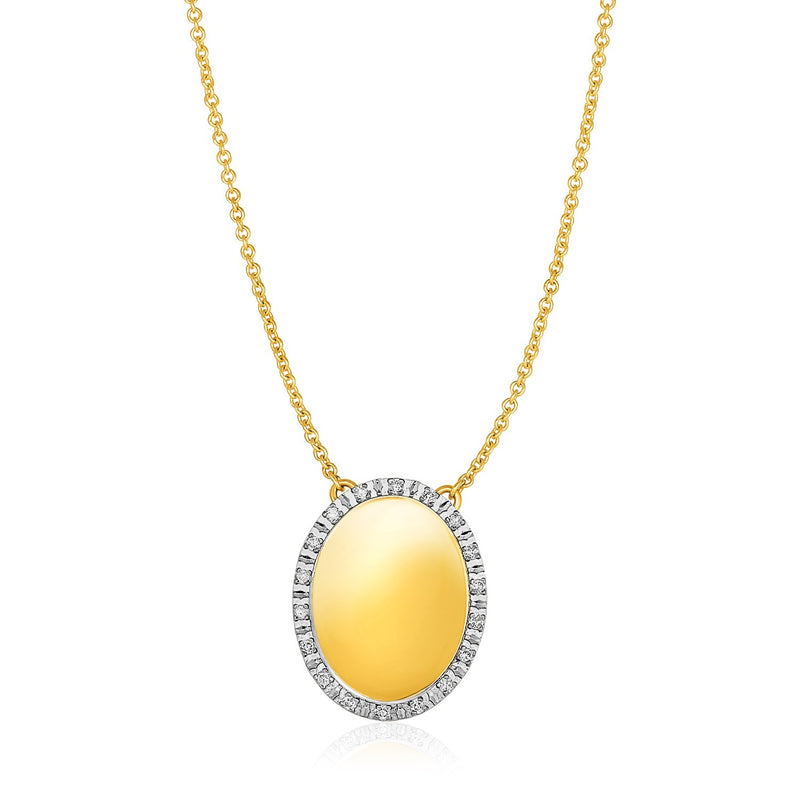 14K Yellow Gold Necklace with Oval Engraveable Diamond Pendant