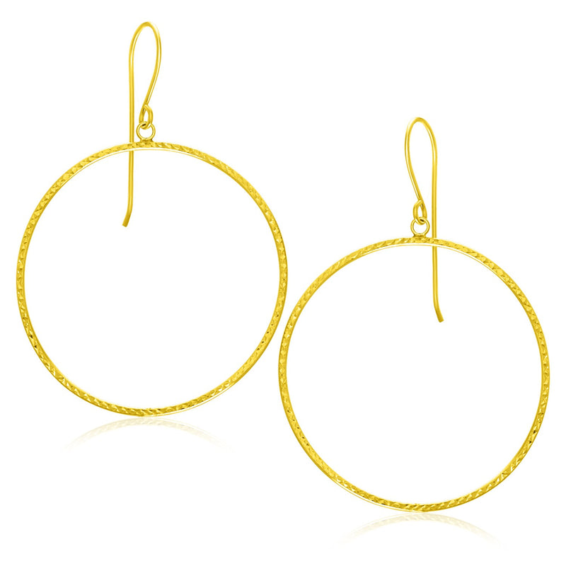 14K Yellow Gold Circle Earrings with Diamond Cut Texture