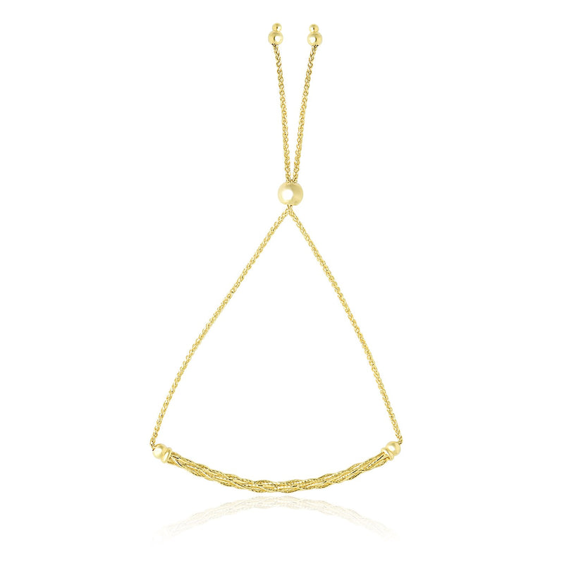 14K Yellow Gold Adjustable Lariat Bracelet with Curved Bar and Chain Design