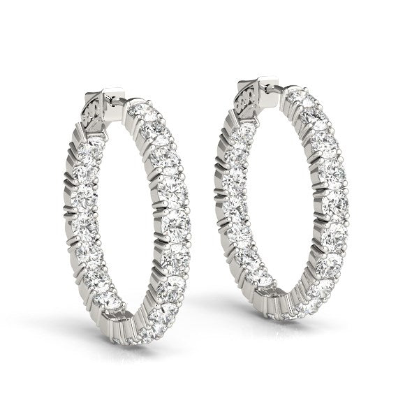 14K White Gold Two Sided Prong Set Diamond Hoop Earrings (3 1/2 ct. tw.)