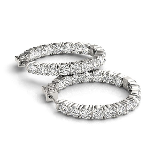 14K White Gold Two Sided Prong Set Diamond Hoop Earrings (3 1/2 ct. tw.)