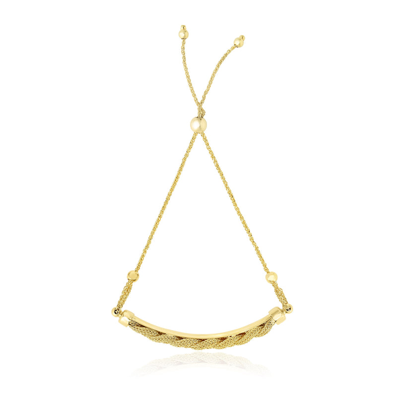 14K Yellow Gold Bar and Chain Adjustable Lariat Style Bracelet