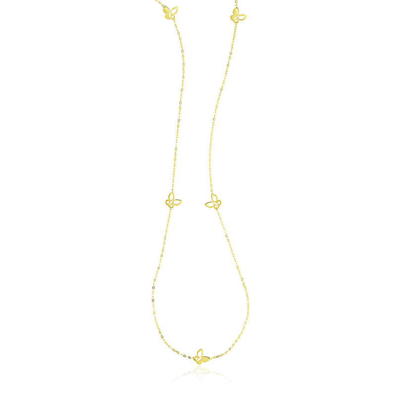 14K Yellow Gold Piatto Chain Necklace with Butterflies