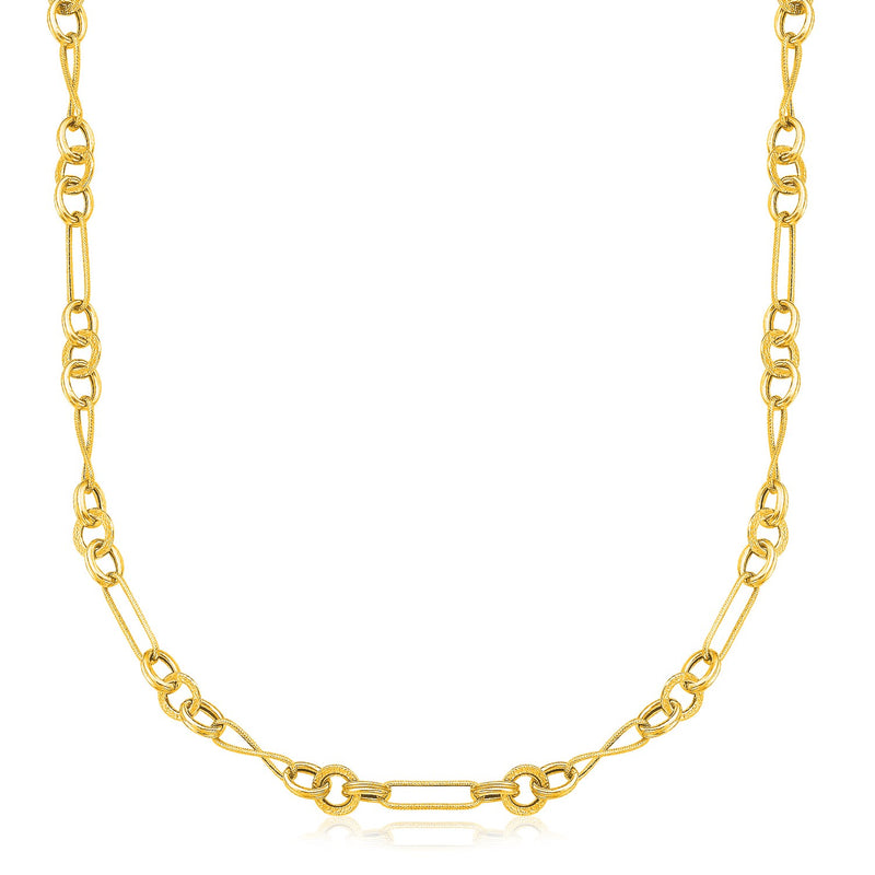 14K Yellow Gold Textured & Multi-Style Chain Fancy Necklace