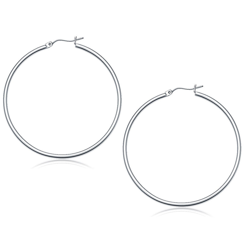 10K White Gold Polished Hoop Earrings (50 mm)