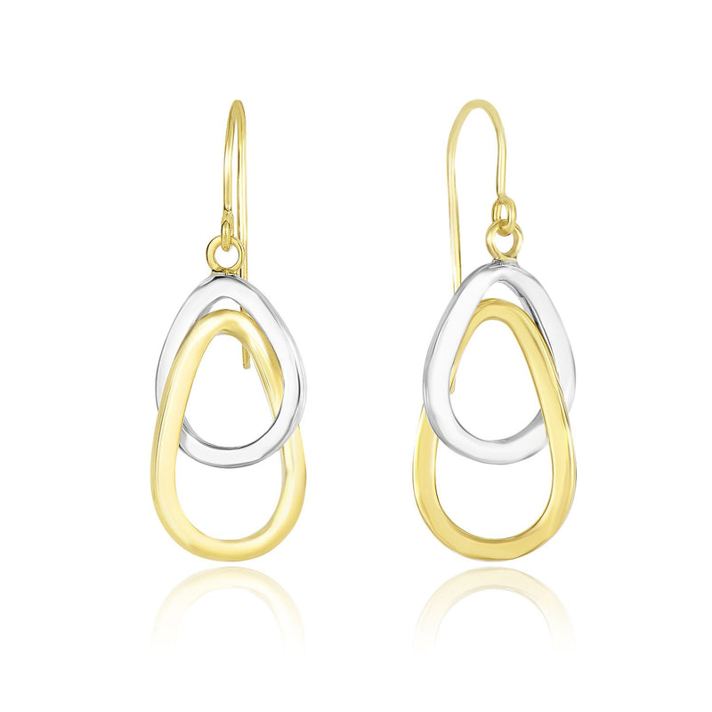 14K Two-Tone Gold Interlaced Open Teardrop Drop Earrings