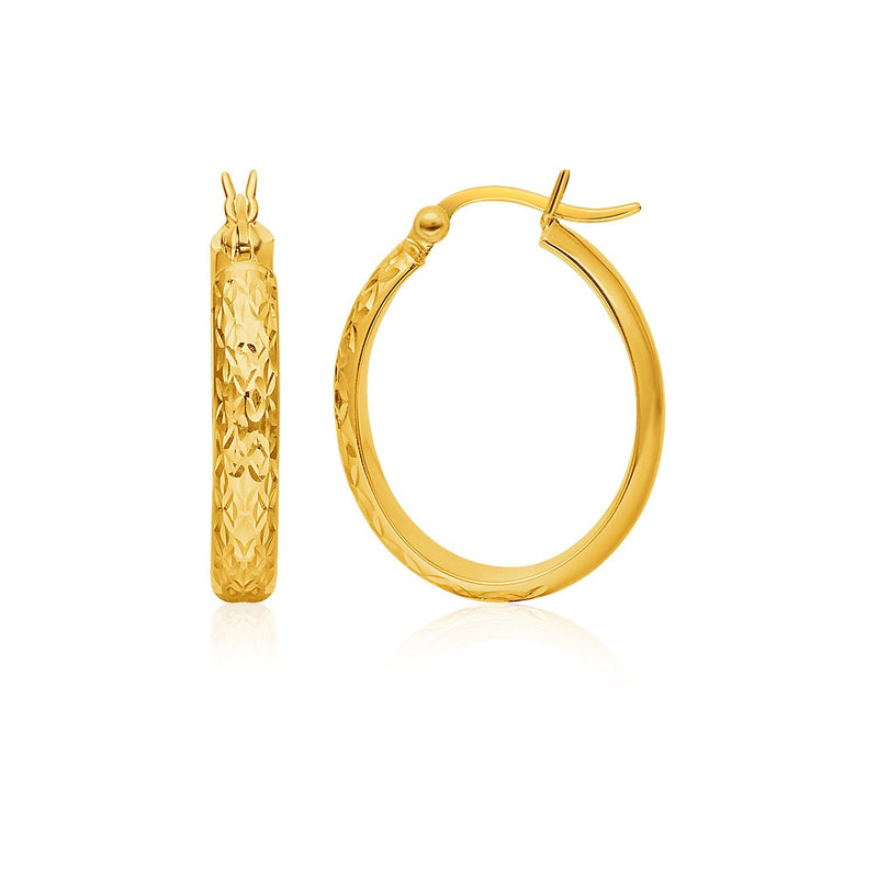 10K Yellow Gold Hammered Oval Hoop Earrings