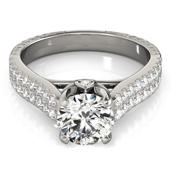 14K White Gold Round Diamond Engagement Ring with Pave Band (2 ct. tw.)