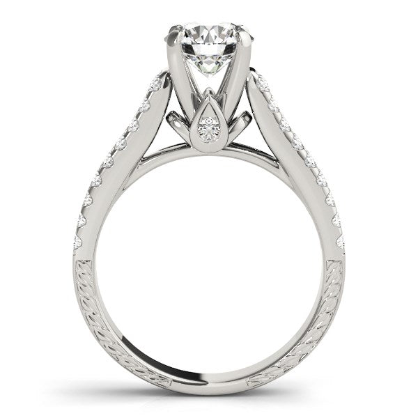 14K White Gold Round Diamond Engagement Ring with Pave Band (2 ct. tw.)