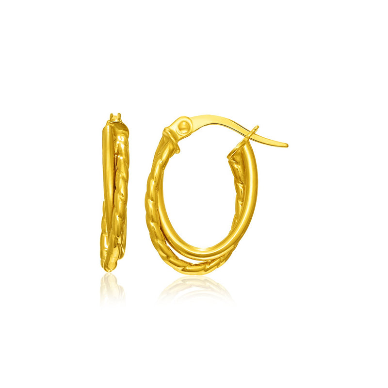 14K Yellow Gold Textured Double Row Hoop Earrings