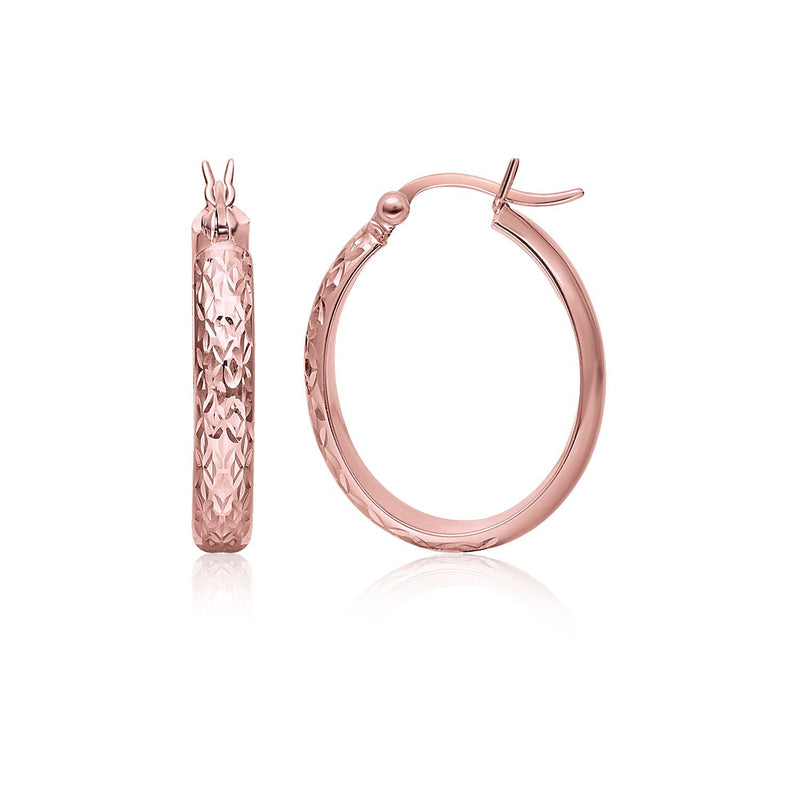 10K Rose Gold Hammered Oval Hoop Earrings