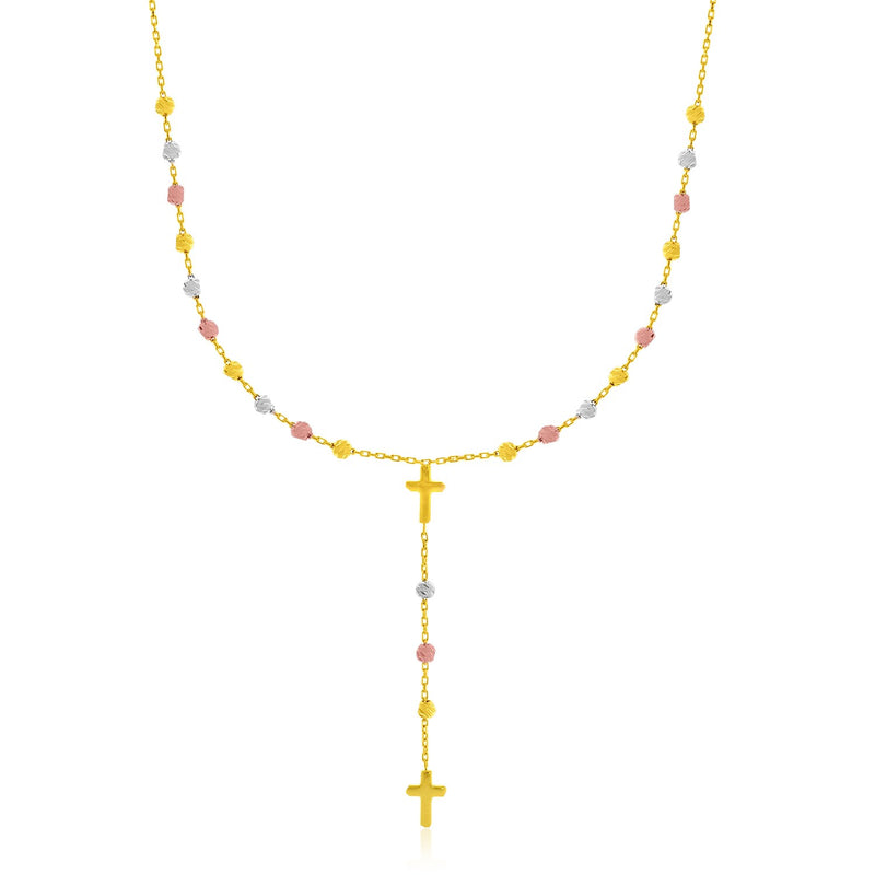 14K Tri-Color Gold Rosary Chain Necklace