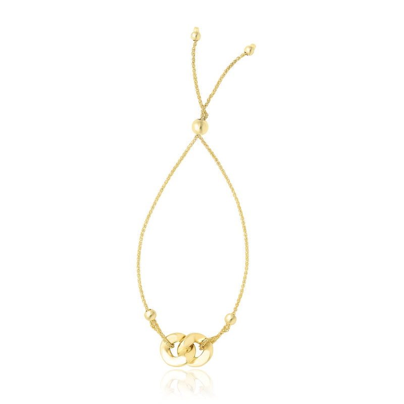 14K Yellow Gold Interlocked Ring Style Adjustable Lariat Bracelet