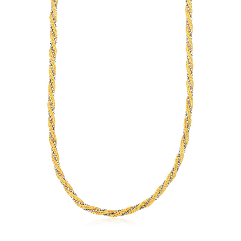 14K Two Tone Gold Textured Twisted Multi-Strand Chain Necklace