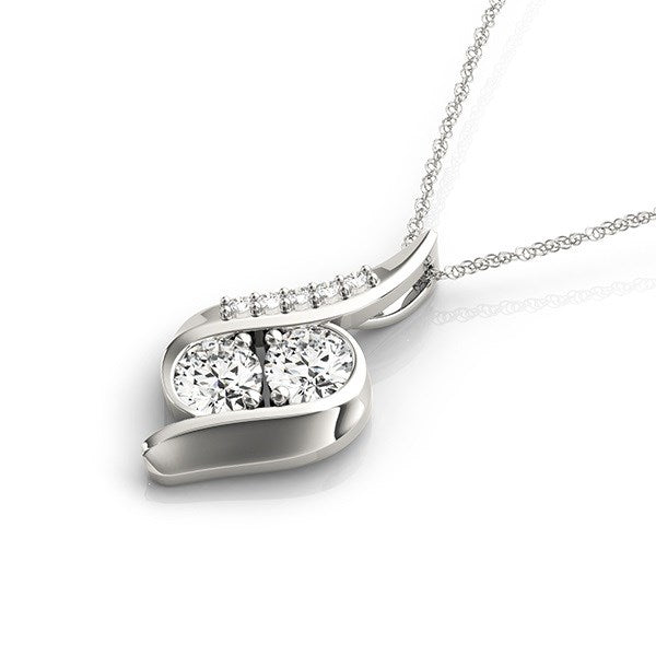 14K White Gold Two Stone Curved Style Diamond Pendant (3/4 ct. tw.)