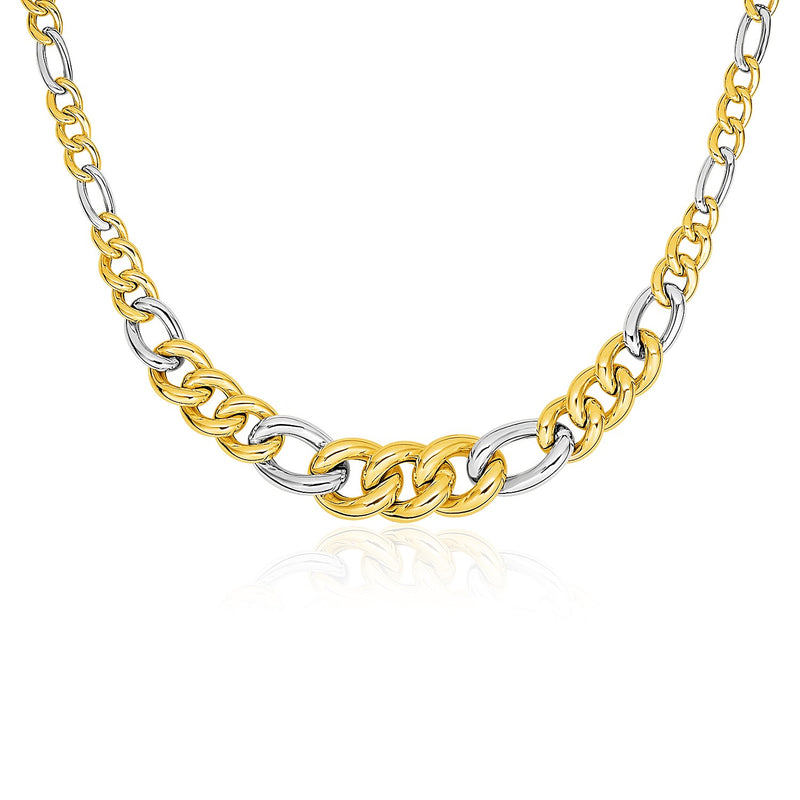 14K Two-Tone Yellow and White Gold Twisted Oval Link Necklace