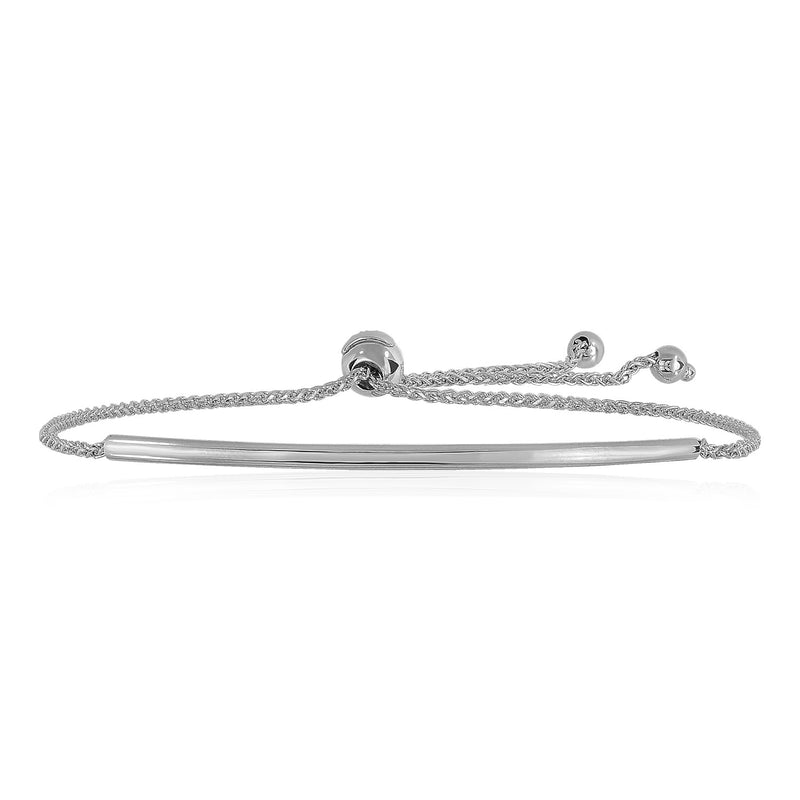 14K White Gold Smooth Curved Bar Lariat Design Bracelet