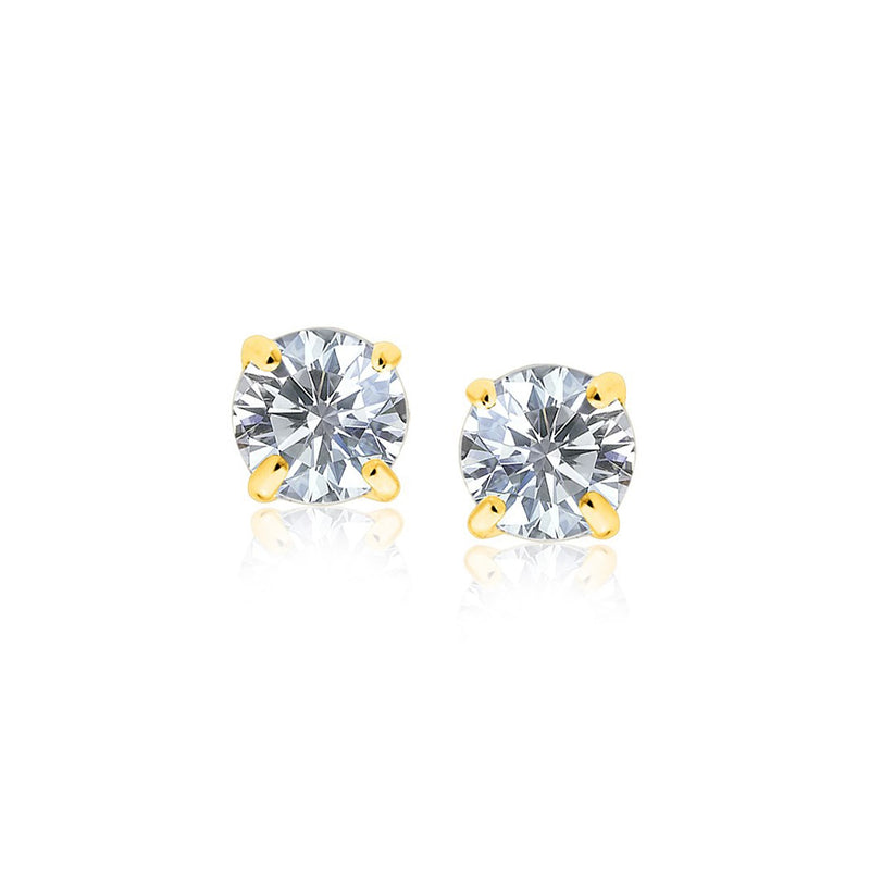 14K Yellow Gold Stud Earrings with White Hue Faceted Cubic Zirconia