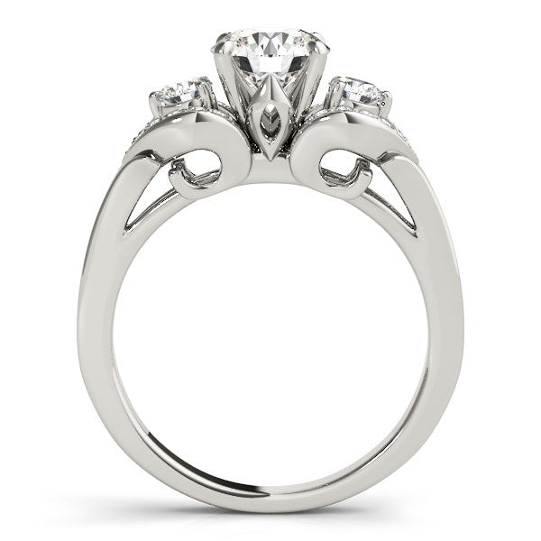 14K White Gold 3 Stone Round Diamond Engagement Antique Style Ring (1 3/8 ct. tw.)