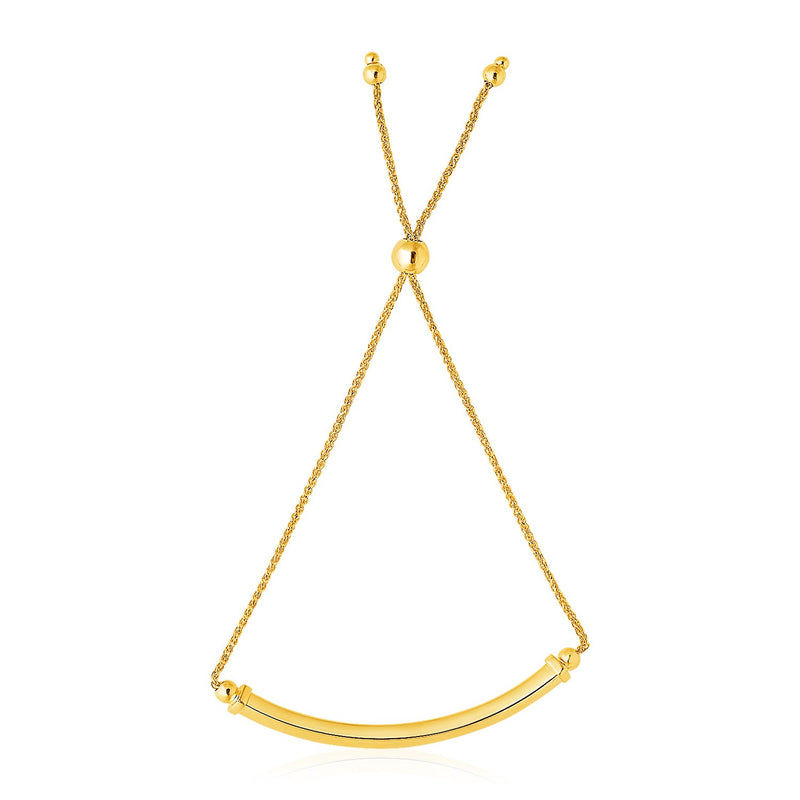 14K Yellow Gold Lariat Bracelet with Polished Curved Bar