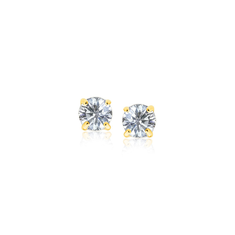 14K Yellow Gold Stud Earrings with White Hue Faceted Cubic Zirconia