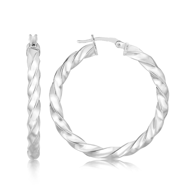 Sterling Silver Spiral Design Polished Large Hoop Earrings