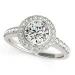 14K White Gold Pave Style Diamond Round Engagement Ring with Side Stones (1 3/8 ct. tw.)