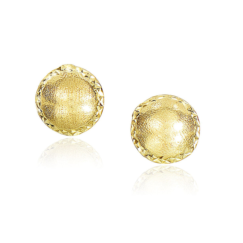 14K Yellow Gold Diamond Cut Edge and Satin Textured Earrings