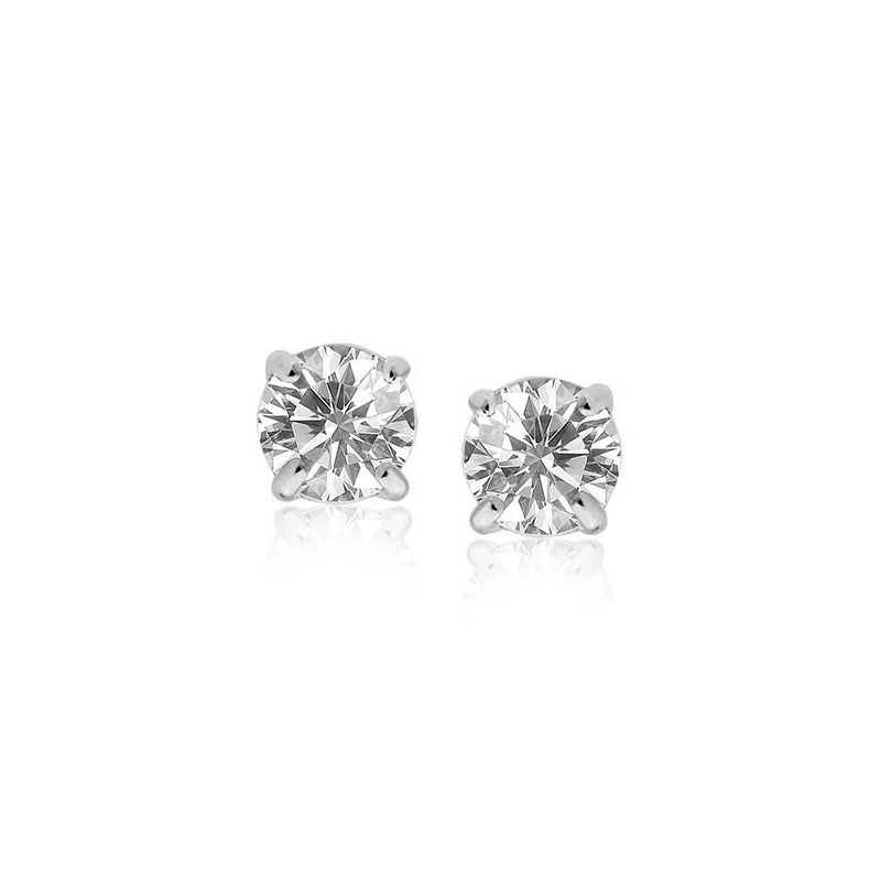 14K White Gold Stud Earrings with White Hue Faceted Cubic Zirconia