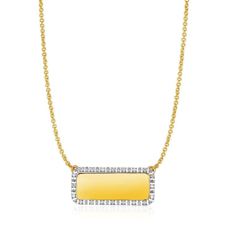 14K Yellow Gold Necklace with Rectangular Engraveable Diamond Pendant