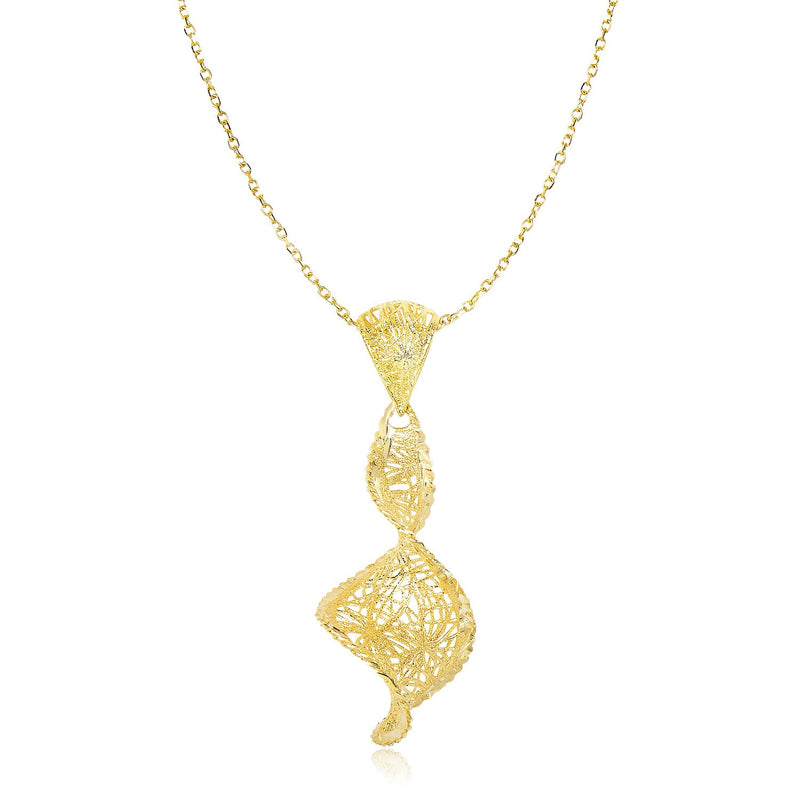 14K Yellow Gold Coiling Mesh Pendant with Diamond Cuts