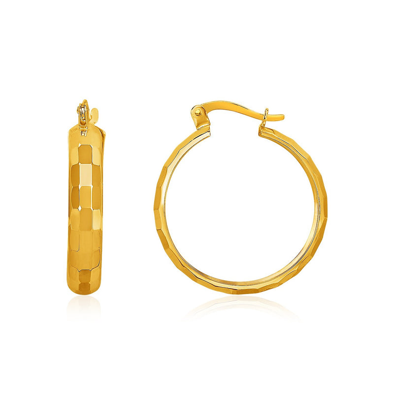 10K Yellow Gold Geometric Textured Hoop Style Earrings