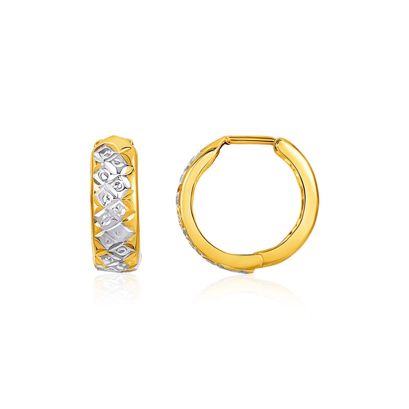 Two-Tone Reversible Textured Snuggable Earrings in 10K Yellow and White Gold