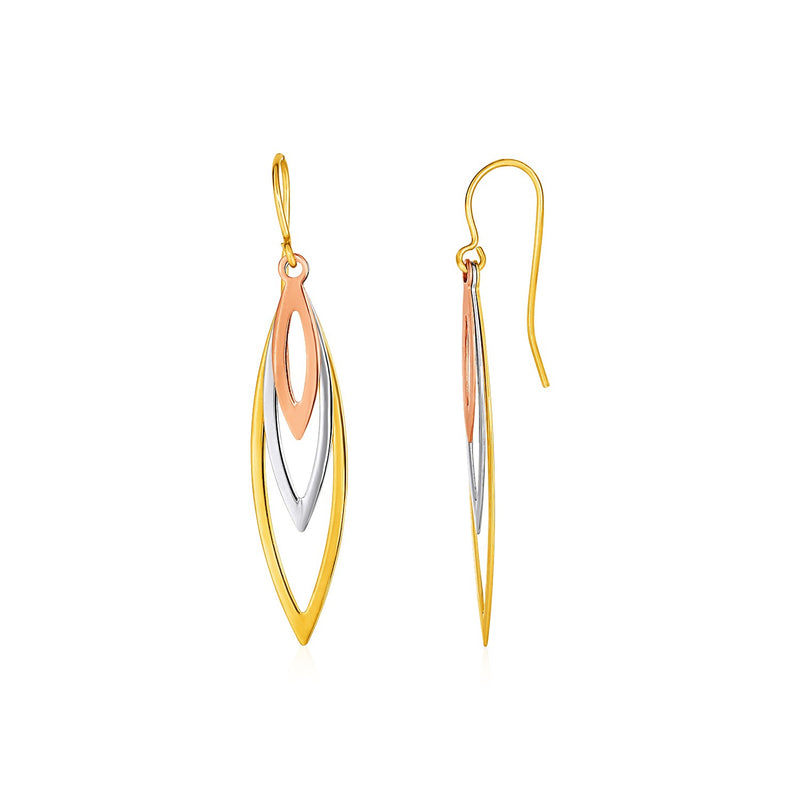 Tri-Tone Graduated Open Marquise Earrings in 10K Yellow  White  and Rose Gold