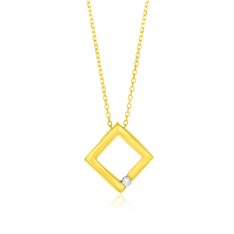 14K Yellow Gold Open Square Pendant with Diamond