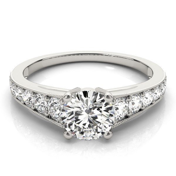 14K White Gold Antique Style Tapered Shank Round Diamond Engagement Ring (1 3/8 ct. tw.)