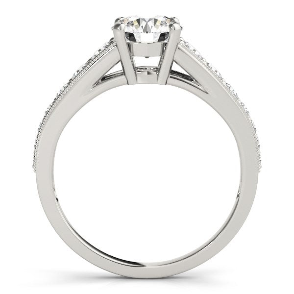 14K White Gold Antique Style Tapered Shank Round Diamond Engagement Ring (1 3/8 ct. tw.)