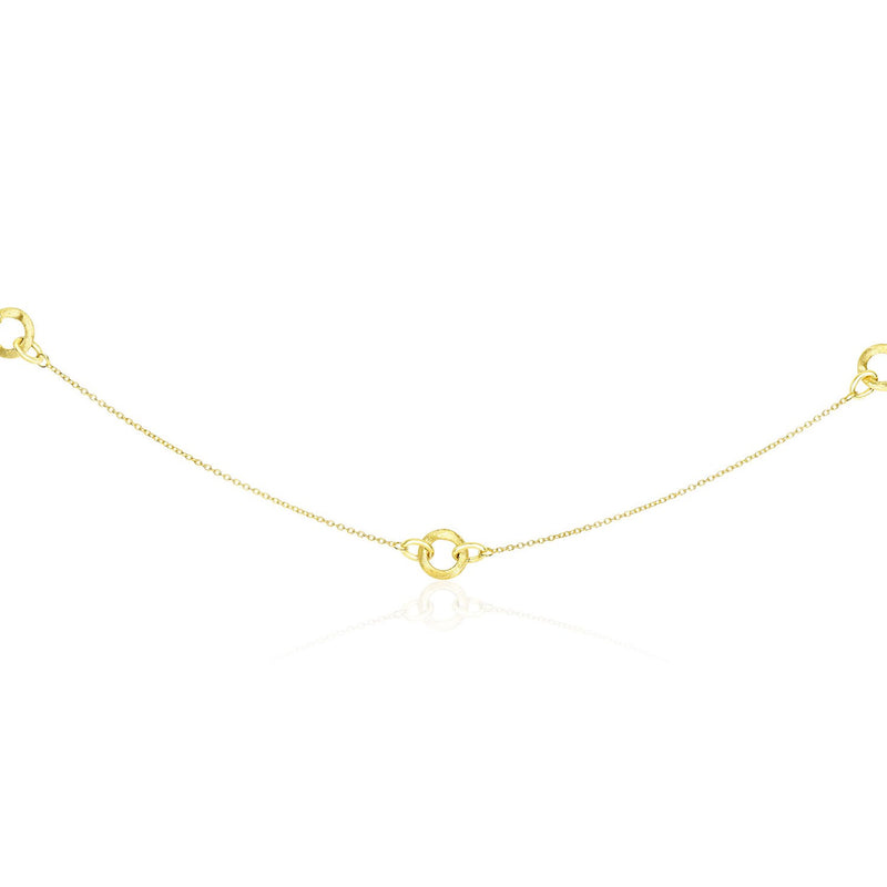 14K Yellow Gold Long Necklace with Satin Textured Round Stations