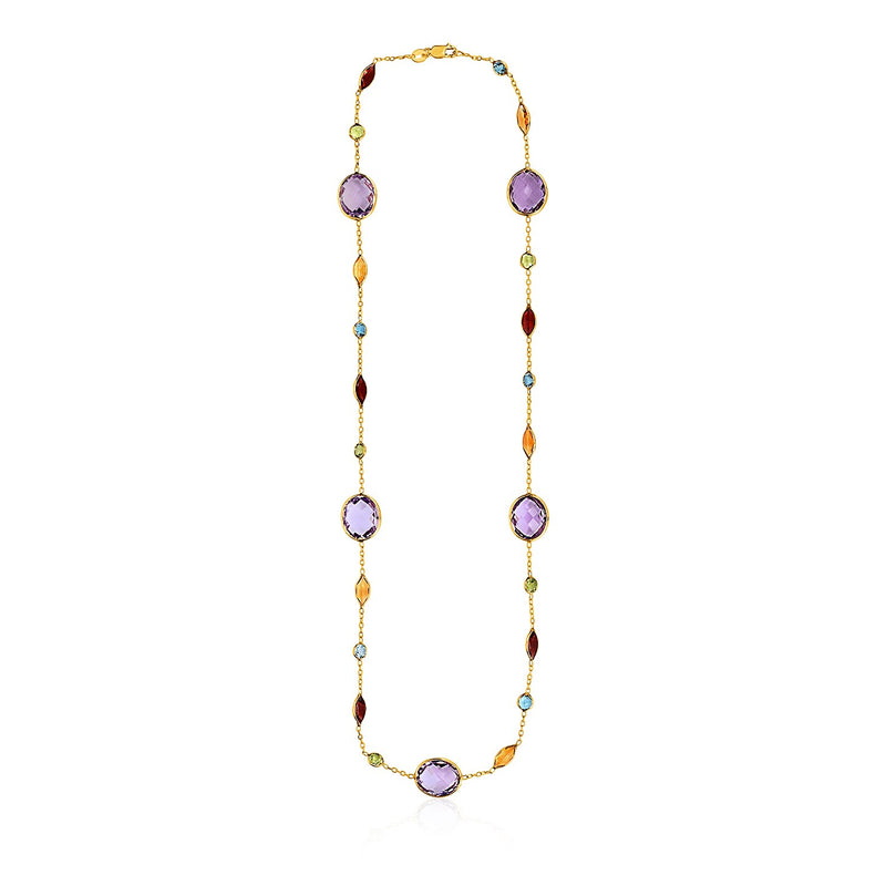 14K Yellow Gold Necklace with Multi-Colored Stones