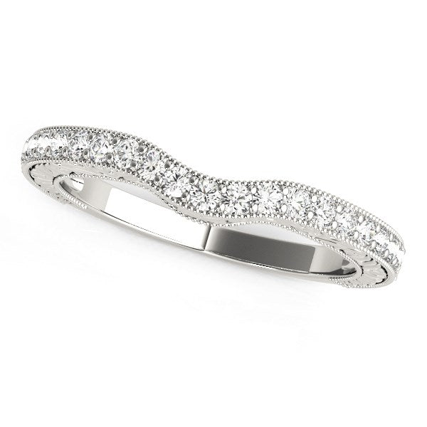 14K White Gold Antique Style Milgrained Curved Diamond Wedding Ring (1/4 ct. tw.)